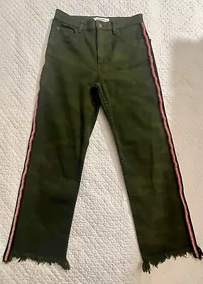 Zara Denim Green Camo Pants With Red/black Stripe With Rhinetone 2 (a39) • $20