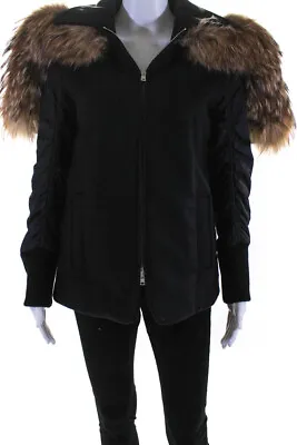 Marni Womens Wool Fur Lined Collar Ribbed Sleeve Full Zip Coat Black Size 38 • $233.99