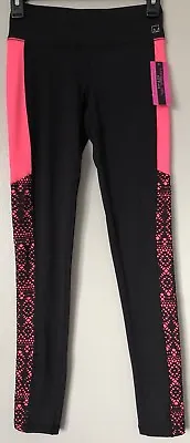 Material Girl Active Juniors' Lace Contrast-Side Neon Pink/Black Leggings XS NWT • £19.29