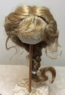 6” Blonde English Mohair Doll Wig With Hand Tied Part- Bangs & Single Braid • $35.95