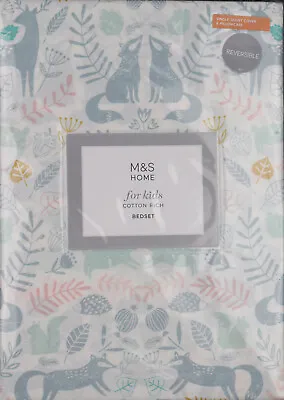 M&S Marks & Spencer Childrens Pink White Blue Single Duvet Cover Pillowcase Set • £19.99