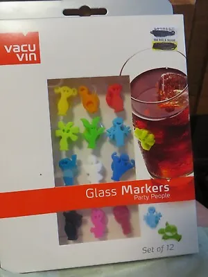 $5.91 • Buy Vacu Vin Party People Glass Markers Wine Charm Set 12 Piece Charms W/Suction Cup
