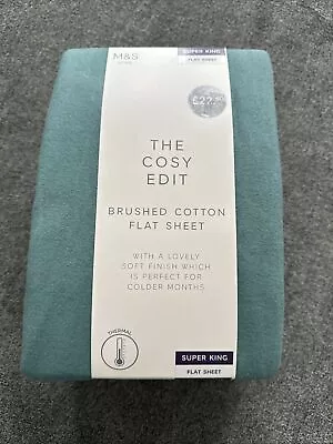 Marks And Spencer The Cosy Edit Superking Flat Sheet Seafoam Brushed Cotton • £12.50