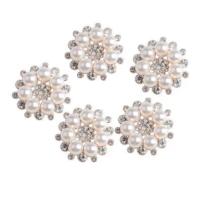 5pcs Crystal Diamante Pearl Flower Flatback Buttons Craft Embellishment 27mm • £5.96