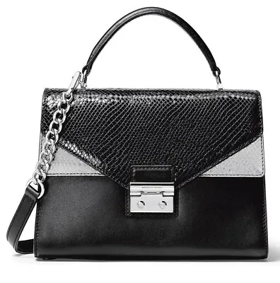 Michael Kors Sloan Satchel Top Handle Crossbody Medium Emboss Black Leather NWT • $111.99