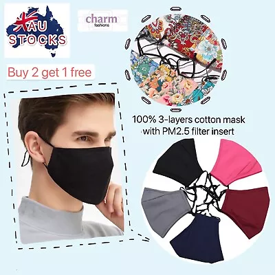 100% Adult Kid Cotton 3-layes Reusable Face Mask With 2xPM2.5 Filter Insert • $4.95