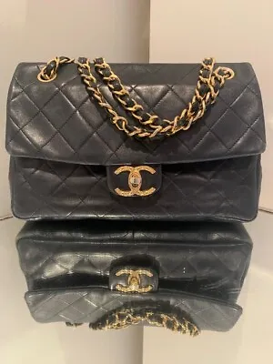 CHANEL Rare Vintage ( 1996/97) Navy Blue Medium Size CLASSIC FLAP Bag • £2400