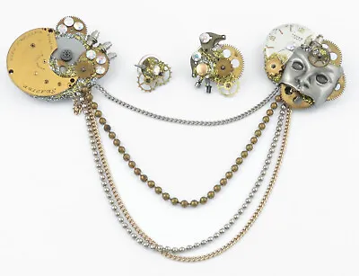 * 1991 - Signed DIXI - VINTAGE STEAMPUNK - WATCH PARTS - EARRINGS & BROOCHES SET • $14.99