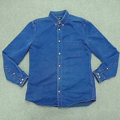  H & M Shirt Button Down Top Women's Medium Blue Cotton Long Sleeve Regular Fit • $10.07