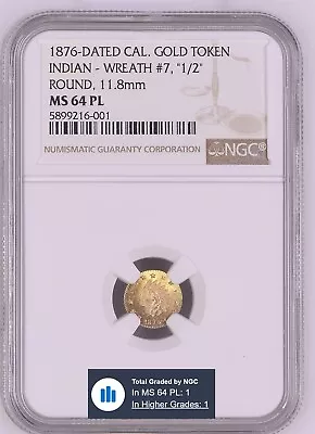 Rare Mule - 1876 1/2 California Gold Indian - Bg-1038 Hybrid / Ngc Ms64pl • $749
