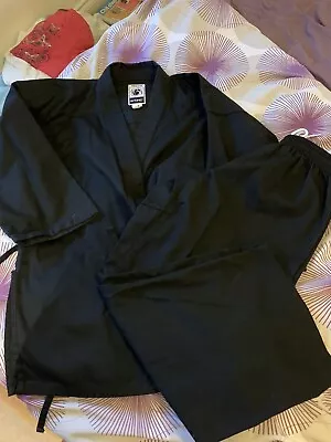 Kids Karate Suit Age 10-12 Years Approx Black Kick Boxing Judo Martial Arts • £10