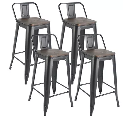 4Pcs Bar Stools Metal Modern Kitchen Chairs Breakfast Seat W/Backrest 30'' Black • $135.95