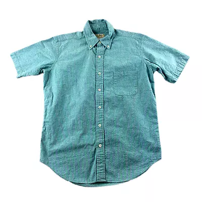 Vintage LL BEAN Shirt Men's M Ruffle Button Up Freeport Maine Seersucker J15 • $17.99