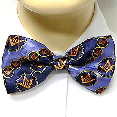 Masonic Bow Tie Neckwear - Pre-tied Blue Bow Tie Gold Round Pattern • $17.99