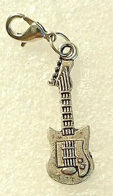 Bass Guitar Electric Tiny Zipper Pull Tibetan Silver Purse Charm Dangle Jewelry • $10.99