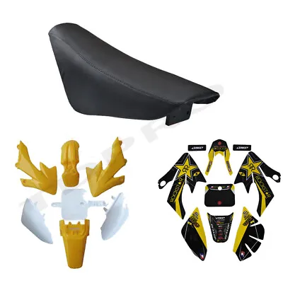 Yellow Plastics Sticker Kit & Seat For Honda CRF50 Pit Dirt Bike Thumpstar 125cc • $80.45