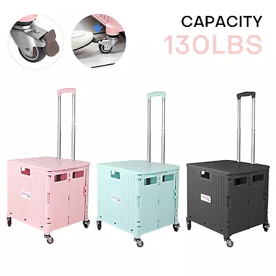 130LB Cart Folding Utility Cart Collapsible Shopping Handcart W/4 Wheels Rolling • $44.96