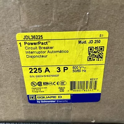 New Square D Jdl36225 Circuit Breaker Powerpact 225 Amp 600v 3 Pole 225a • $599.99