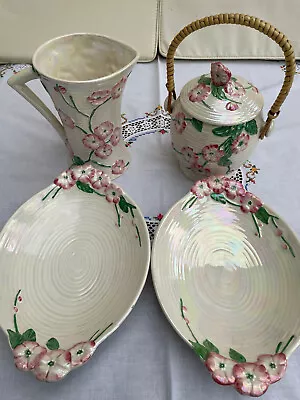 Classic Maling Pink Blossom Ware 2 Dishes Vase And Biscuit Barrel • £29