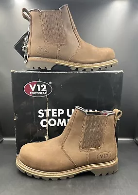 Mens V12 Rawhide Safety Dealer Boots Steel Toe Leather Boot - V1231 - Uk Size 10 • £62.99