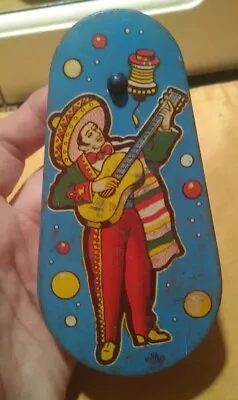 Vintage HTF Us Metal Toy Company Tin Crank Noise Maker With Mexican Mariachi Man • $8