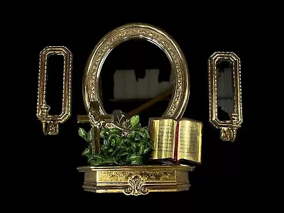 7 Vtg Homco Home Interior Gold  Mirror Sconces Bible Cross Shelf Syroco Set • $45