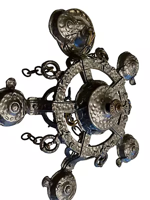 Antique Gothic Arts And Crafts Medieval Cast Iron And Brass 5 Light Fixture • $365