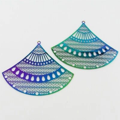 Bulk 6pce Laser Cut Fan Charm Pendant Earring Component Stainless Steel 44x54mm • $9.62