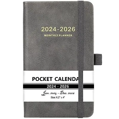 2024-2026 Monthly Pocket Planner - 3 Year Monthly Calendar With Leather Cover • $11.32