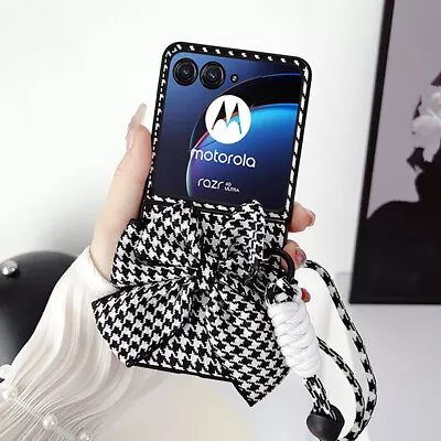 Vintage Houndstooth Bow Phone Case Cover For Motorola Razr 40 Ultra Razr+ 2023 • $8.79