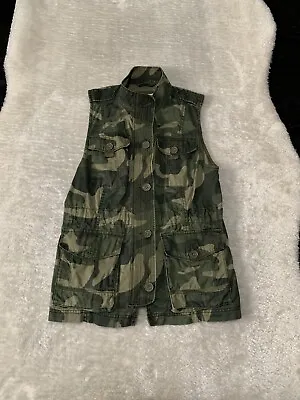 Abercrombie & Fitch Jacket Womens Medium Green Camo Utility Cargo Casual Vest • $29.99