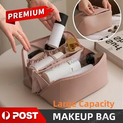 Large Capacity Travel Cosmetic Bag Organizer Makeup With Brushes Slots Dividers • $14.79