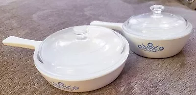 Vintage CorningWare Blue Cornflower Sauce Pan & Skillet W Lids P81B P83B Set O 2 • $45