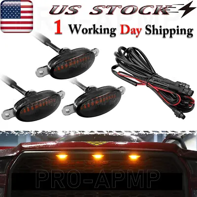 3X Front Grille Lights Amber Smoked Lens LED Raptor Style Universal Pickup Truck • $27.99