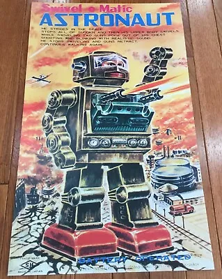 Vintage Swivel-O-Matic Astronaut Japan Tin Toy Robot Box Art Poster Sign !! • $16.99