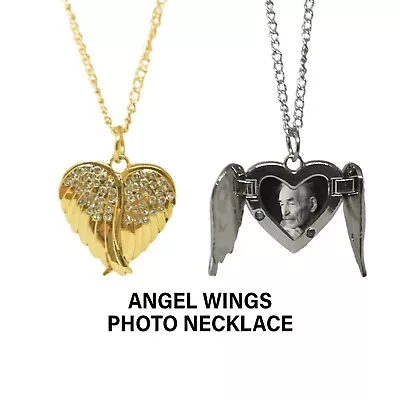 Photo Locket - Sparkly 'Angel Wings' Heart Photo Necklace - Memorial Keepsake! • £14.99