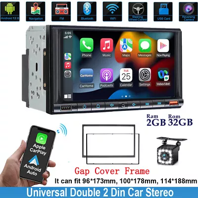 Double 2Din Car Audio Radio Wireless Android Auto/Apple CarPlay Head Unit +Cam • $159.50