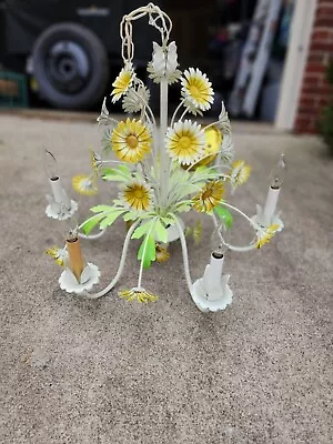 Rare Cast Iron Mid Century Organic Groovy Mod Daisy Flower  Chandelier • $350