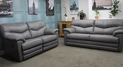 G Plan Stratford Electric 2 Seater & Static 3 Seater Sofas In Charcoal Leather • £2999