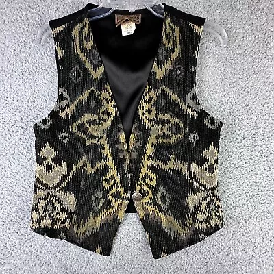 Roughrider Vest Womens Small Circle T Tapestry Black Southwest Western Vtg Aztec • £23.74