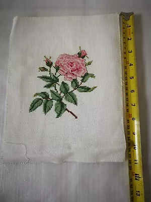 Vtg FINISHED Cross Stitch Needle Point Pink Rose 8.5  X 11  • $17.99