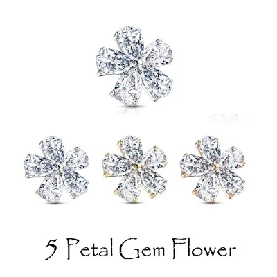 £5.99 • Buy Gem Dermal Anchor Top - 5 Petal Flower - Micro Microdermal Head Surface Piercing