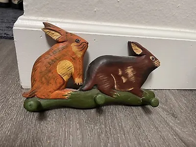 Wooden Handcarved Rabbit Wall Hooks • $15