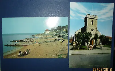 Vintage  Postcards X 2 1970's The Beach  & Church Whitstable Kent • £2