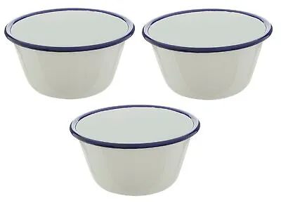 3x Falcon Housewares 10cm Enamel Pudding Basin White/Blue Christmas Suet Pies • £11.29