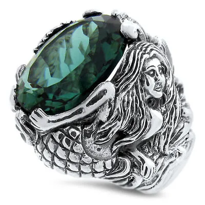 Mermaid Ring 925 Sterling Silver Victorian Style Simulated Emerald          829x • $40.99