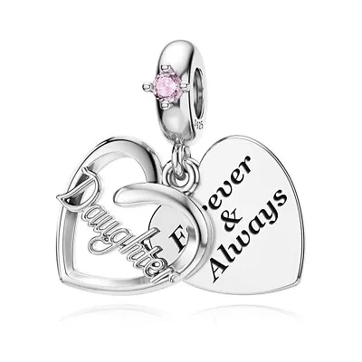 Genuine S925 Sterling Silver Pink Stone Daughter Dangle Charm For Bracelets • £21.99