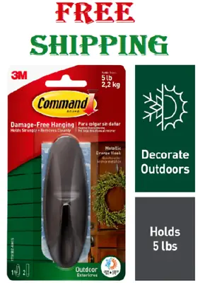 Command 5 Lb Large Metallic Bronze Outdoor Hook 1 Hook 2 Water Resistant Strips • $5.55