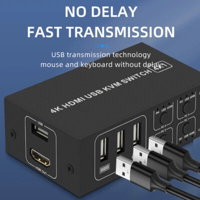 4K HDMI USB KVM Switch 4 Port 4X1 Switcher 4Kx2K/60Hz Control Up To 4 Monitors • $69.96