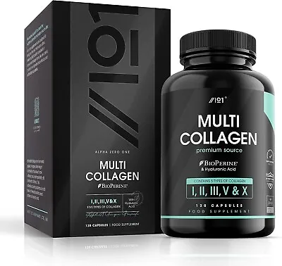 Multi Collagen Protein Capsules - Types I II III V & X - Wild Caught Marine • £12.98